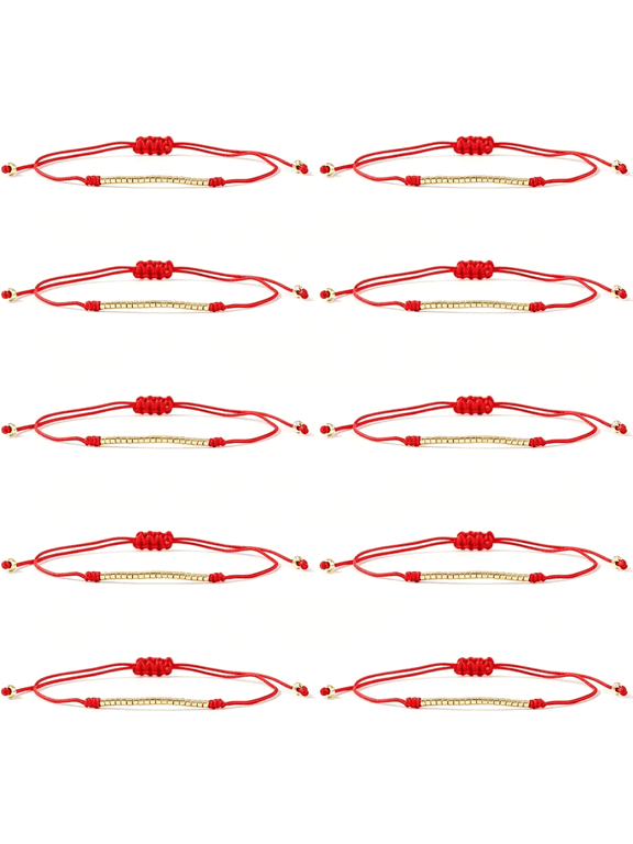 Red String Bracelets for Women Men,Gold Round Beaded Stackable Protection Blessings Bracelets,Handmade Jewelry Good Luck Gift Red String Bracelet Stack