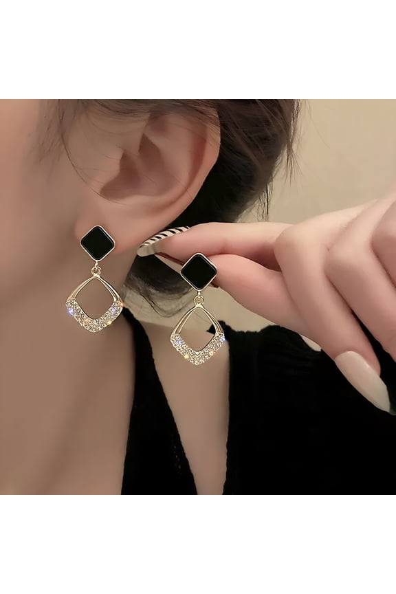 Retro Black Square Drop Dangle Earrings Stud Women Wedding Party Jewelry