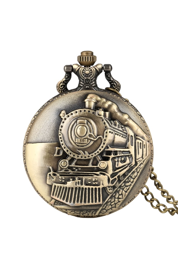 Retro Bronze Train Locomotive Steampunk Quartz Pocket Watch Women Men Necklace Pendant with Chain Birthday Gift