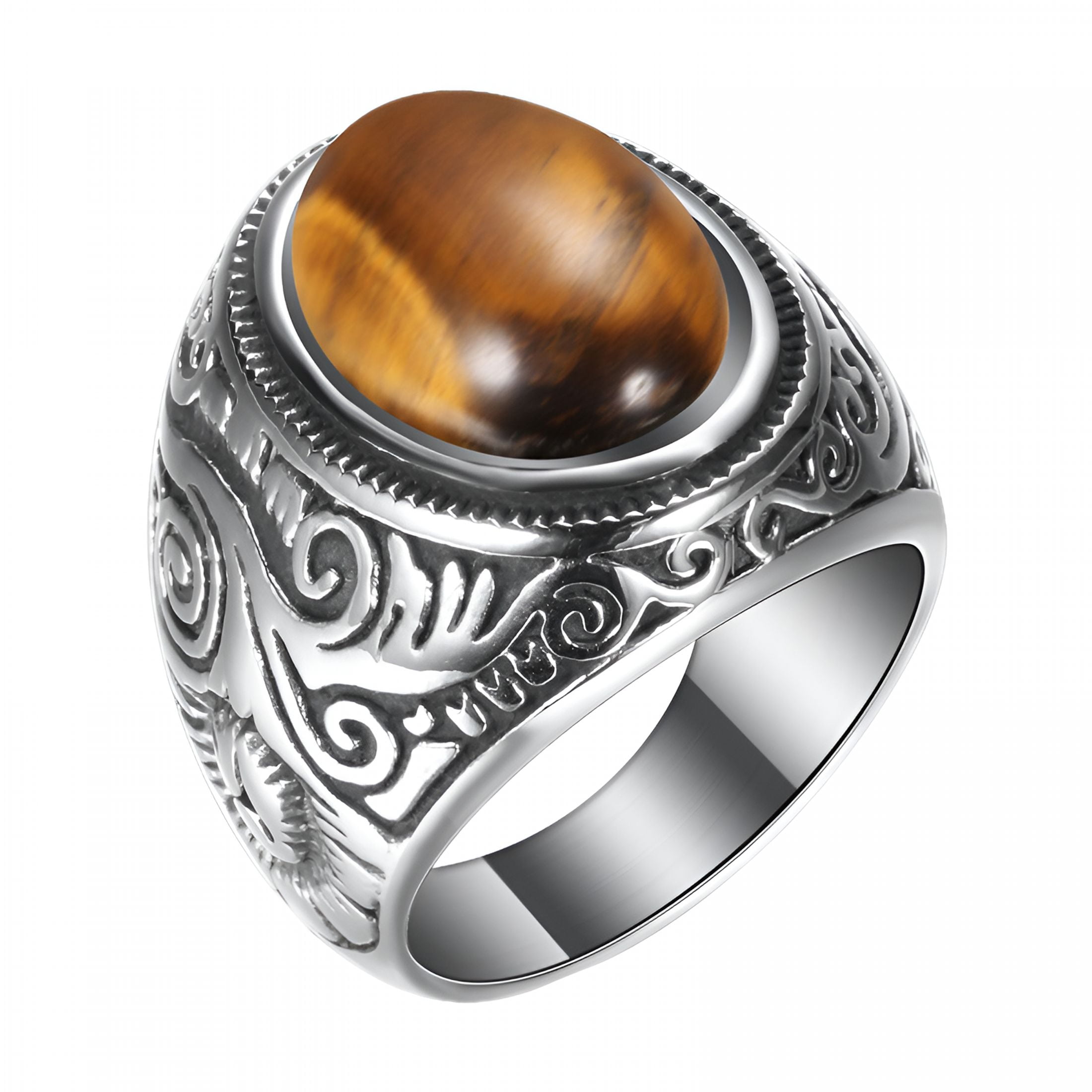 DESIGNICE Retro Jewelry Turquoise Stone Rings for Men Titanium Steel ...