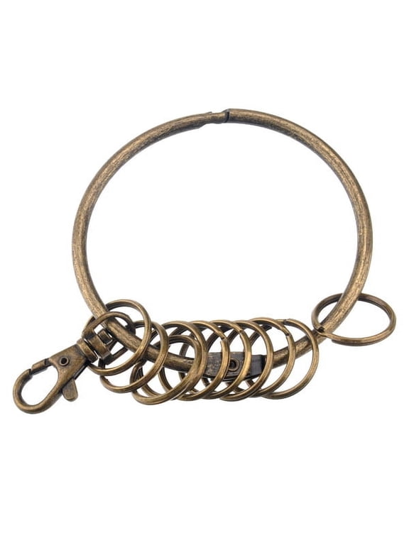 Retro Large Circular Shaped Metal Keychain Key Holder Key Ring with 10 Rings (Bronze)