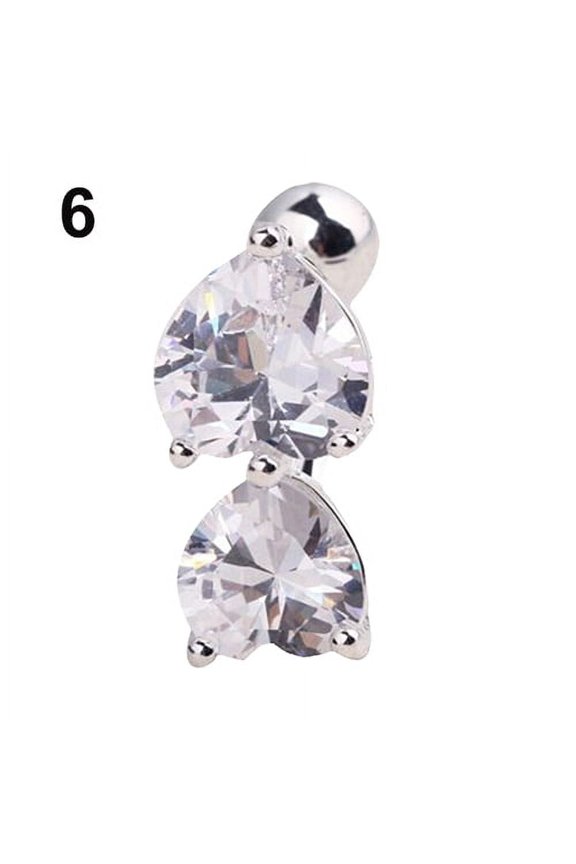 Reverse Crystal Zircon Bar Belly Ring Gold Body Piercing Button Navel Two Hearts