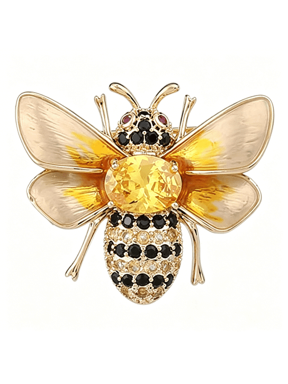 Rhinestone Bee Brooch Pin-Yellow Black Crystal Honeybee,Cute Animal Insect Lapel Pin