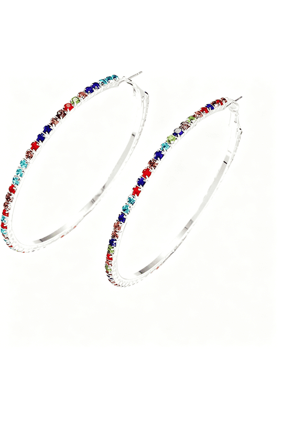 Rhinestone Big Hoop Earrings Wedding Bridal Elegant Colorful Thin Large Round Circle Sparkly Bling Crystal Cubic Zirconia Dangle Drop Earrings for Women Christmas Birthday Prom