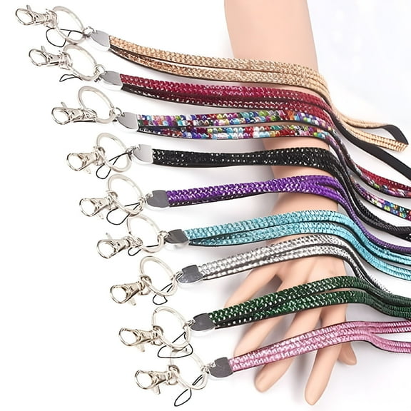 DESIGNICE Rhinestone Bling Shiny Custom Lanyard ID Badge Cellphone Key Holder Ring,Multicolor