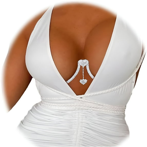 DESIGNICE Rhinestone Chest Bracket Bra Chain Body Jewelry Crystal Breast Body Chain Heart Bikini Bra Chain for Women