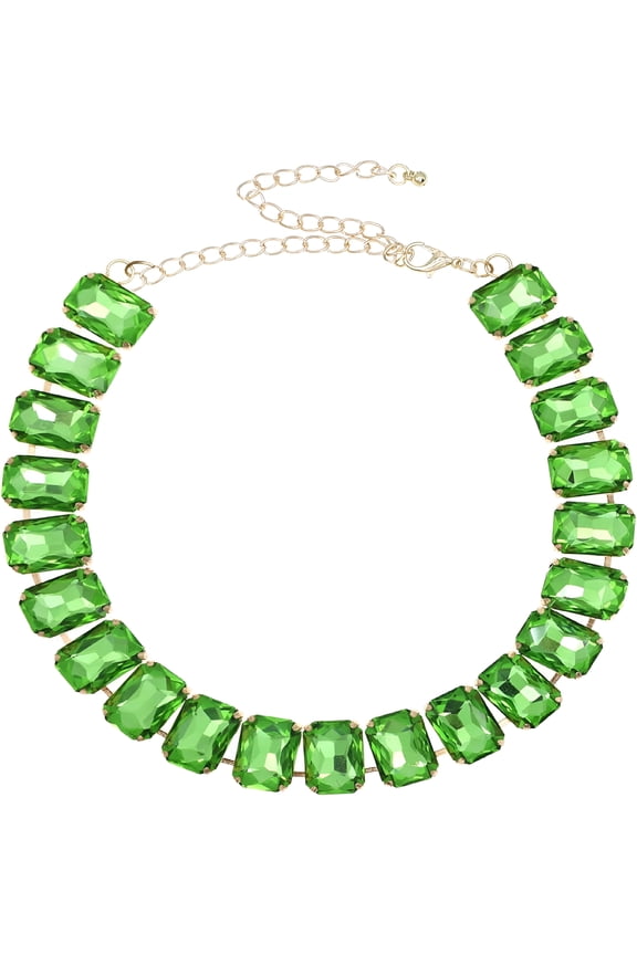 Rhinestone Gemstone Choker Collar Necklace for Women Sparkly Colorful Emerald Neck Chain Statement Necklace