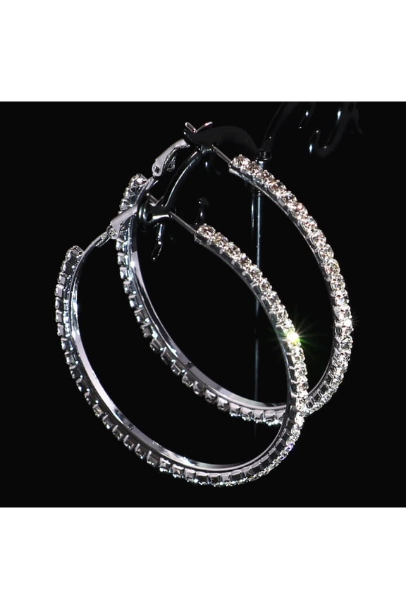 Rhinestone Hoop Earrings for Women,70 Mm Sparkly Rhinestone Hoops Stylish Silver Rhinestones Hoop Earring Large Hoops Dangle Earrings for Women Wedding Dancing Party Appointment Decor