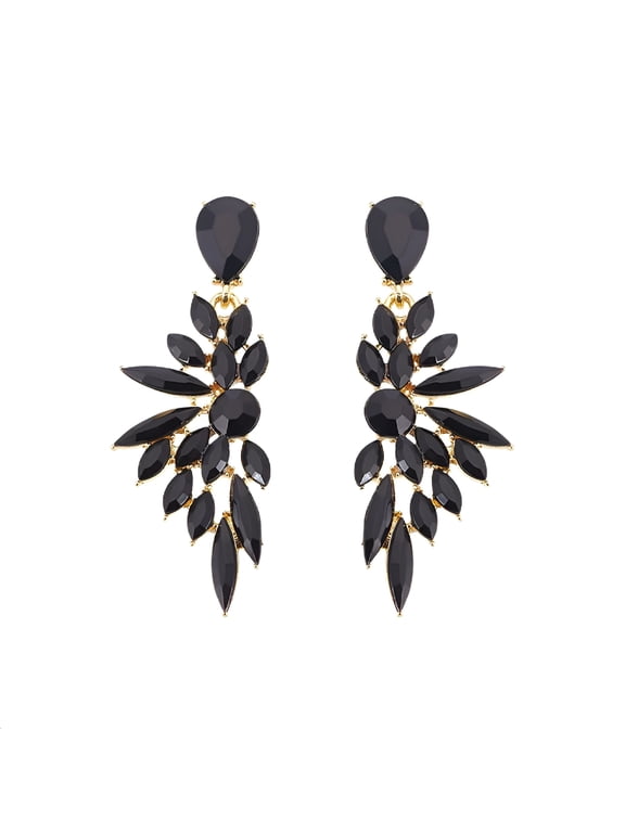 Rhinestone Statement Earrings Cluster Vintage Teardrop Statement Earrings Teardrop Chandelier Earring Jewelry Gifts for Women Parties Weddings and Daily Wear Black