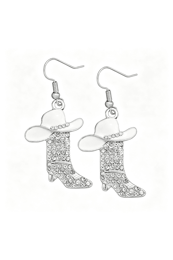 Rhinestone Western Boots Earrings Cowgirl Cowboy Enamel Hat Bohemian Rodeo Boot Drop Dangle Earrings for Women,Cowboy Boot Earrings