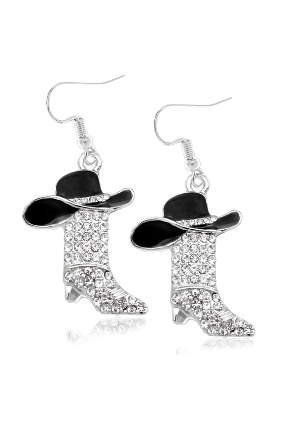Rhinestone Western Boots Earrings Cowgirl Cowboy Enamel Hat Bohemian Rodeo Boot Drop Dangle Earrings for Women