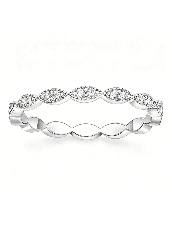 Ring Oval Milgrain Cubic Zirconia Anniversary Stacking Ring Cz Wedding Band for Women Size 3-13