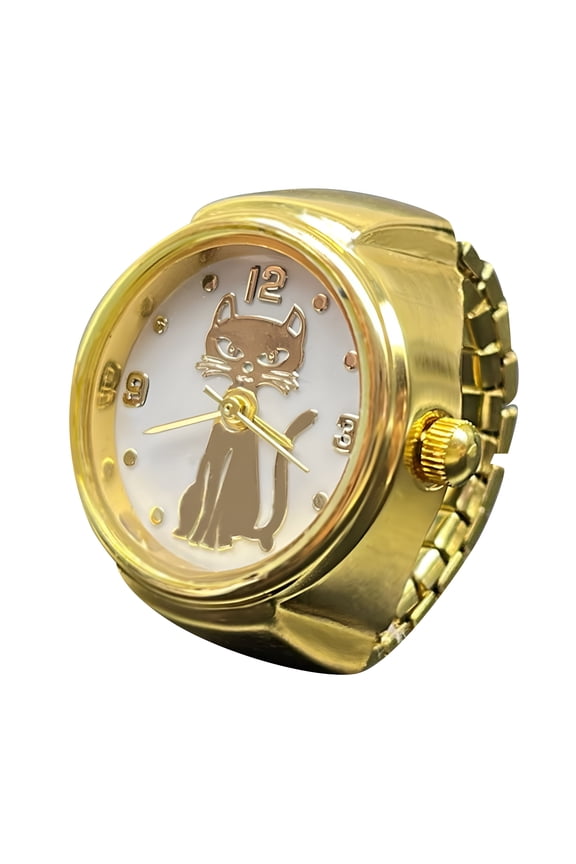 Ring Set for Women Real Watch Ring To Tell Time Vintage Watch Clock Ring Round Chunky Ring Silver Adjustable Ring Fashion Watch Jewelry Wedding Ring (Gold, One Size)