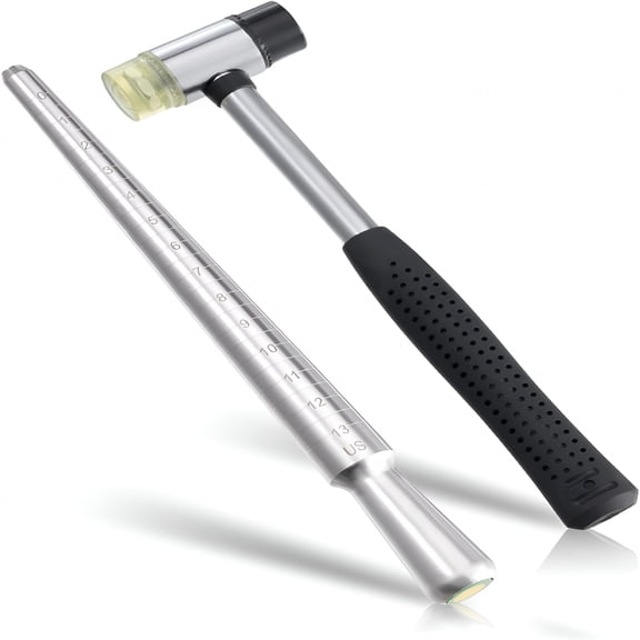 DESIGNICE Ring Sizer, Can be Hammered Solid Ring Mandrel and Jewelry Rubber Mallet, Ntegrated Conical Solid Ring Mandrel Sizer Tools for Ring Repair and Measurement, Jewelry Sizing Measuring