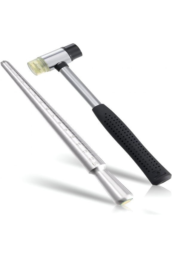 Ring Sizer, Can be Hammered Solid Ring Mandrel and Jewelry Rubber Mallet, Ntegrated Conical Solid Ring Mandrel Sizer Tools for Ring Repair and Measurement, Jewelry Sizing Measuring