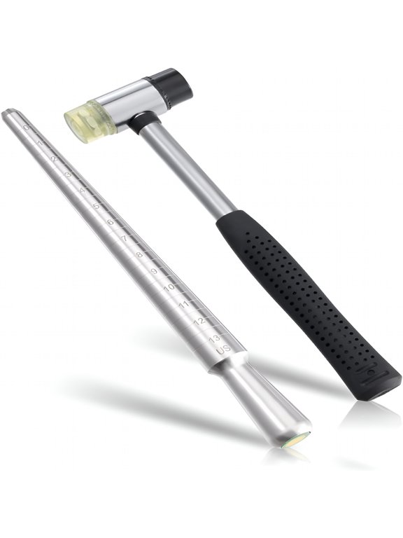 Ring Sizer, Can be Hammered Solid Ring Mandrel and Jewelry Rubber Mallet, Ntegrated Conical Solid Ring Mandrel Sizer Tools for Ring Repair and Measurement, Jewelry Sizing Measuring