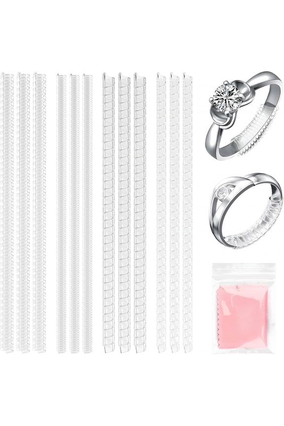 Ring Sizer for Loose Rings,12 Pack 4 Sizes,Invisible Clear Silicone,Non-Slip Adjustable Ring Sizers,Ring Resizer and Tightener Guards,for Women and Men,Make Rings Smaller Without Resizing