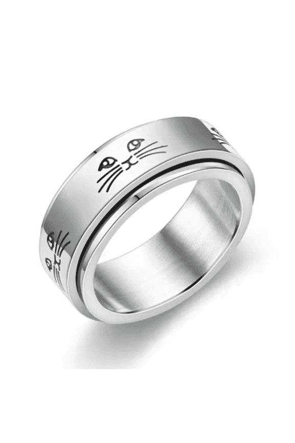 Rings for Women,Elegant Stainless Steel Rings for Relaxation,Spinning Fidget Ring for Stress Relief,Comfortable Thumb Ring for All-Day Wear,Cat 8