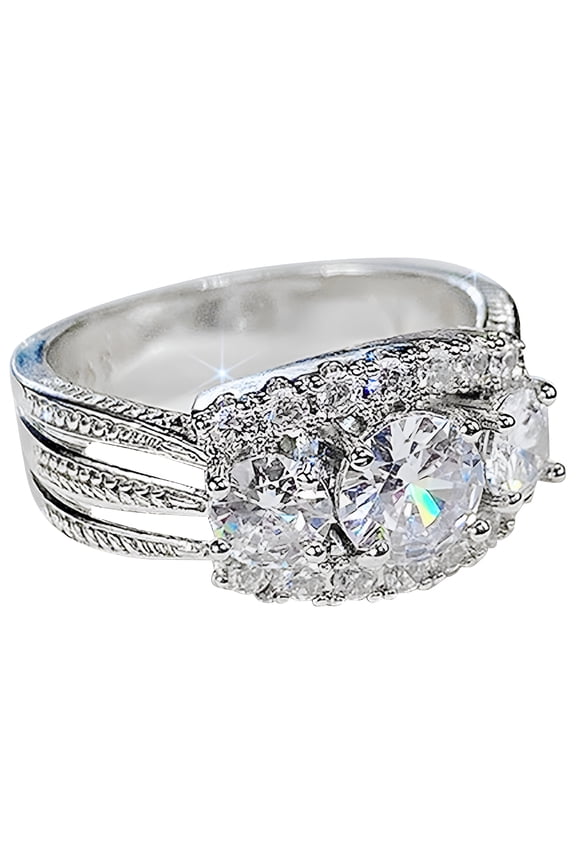 Rings for Women Non Tarnish Full Diamond Zirconia Ring for Women Simple Fashion Jewelry Accessories Holiday Gift for Wife Pinky Ring Stainless Steel Rings for Women (Silver,6)