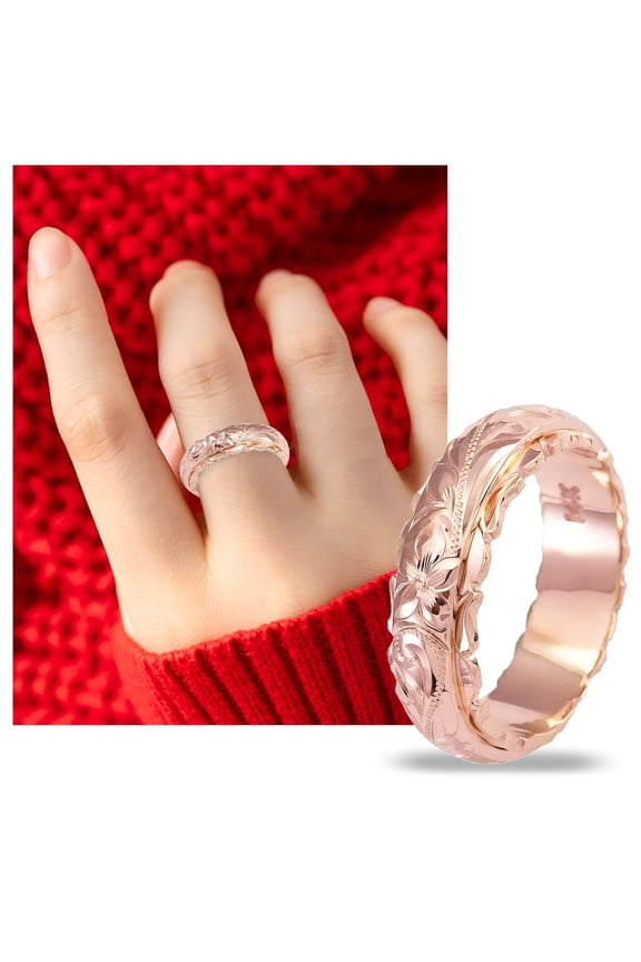 Rings for Women Non Tarnish Rose Gold Ring Elegant Wedding Gold and Engraved Flower Ring Sterling Silver Costume Jewelry for Women (Rose Gold, 10)