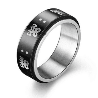 DESIGNICE Rings for Women,Stress-Relieving Stainless Steel Rings for Anxiety,Sleek Fidget Ring for Any Occasion,Customizable Thumb Ring for Personal Flair,Butterfly 6