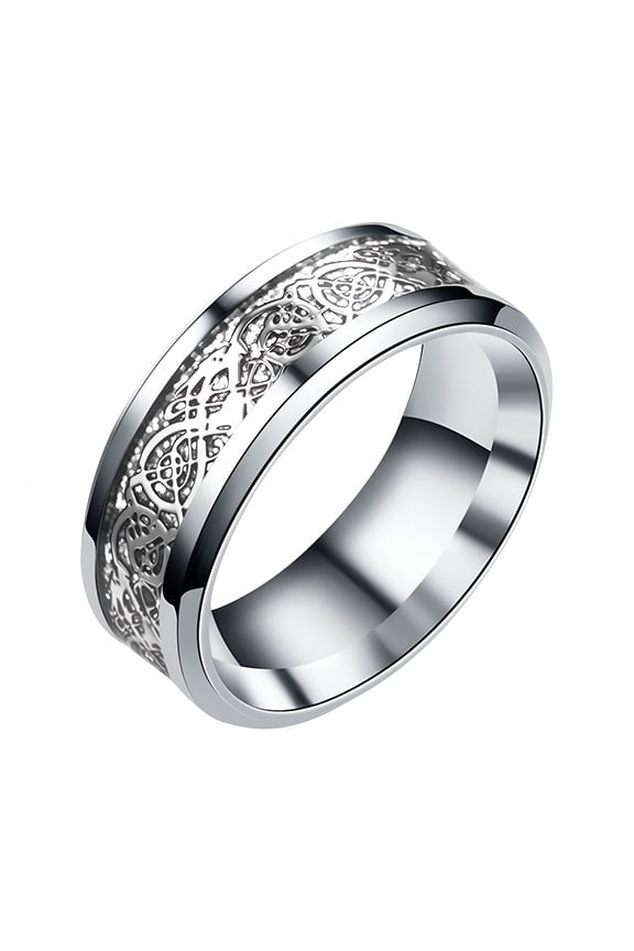 Rings for Men Titanium Steel Dragon Ring with Silver Golden Dragon Stainless Steel Ring