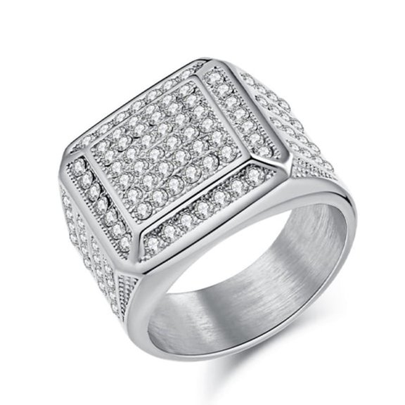 DESIGNICE Rings for Men Titanium Steel Hip Hop Iced Out Rings Square Men Rings Punk Ring Club Ring Silicone Rings for Men Size 10