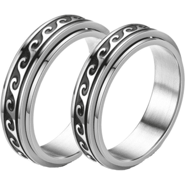DESIGNICE Rings for Women,Comfortable Fit Design Stainless Steel Rings for Women,Rotating Stress-Relief Design Fidget Ring,Wave 6