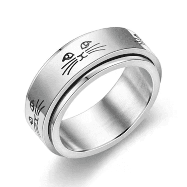 DESIGNICE Rings for Women,Personalized Engraving Stainless Steel Rings for Women,Fashionable and Minimalist Style Fidget Ring,Cat 6
