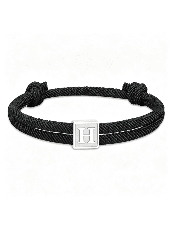 Rope Initial Bracelet Gifts for Boys Men|Stainless Steel A-Z Letter Charm Handmade Braided Bracelet,Adjustable 7-13 Inches Jewelry Custom Bracelets for Men