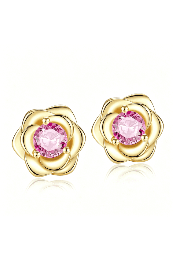 Rose Flower Gold Plated Stud Earrings for Women 925 Sterling Silver Post,Cubic Zirconia Hypoallergenic&Nickel Free Jewelry