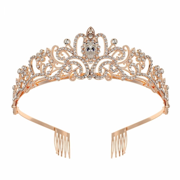 DESIGNICE Rose Gold Crown for Women, Princess Tiara Headpiece, Lightweight Birthday Crown for Adults, Regal Hair Accessory for Wedding, Party, Special Occasions