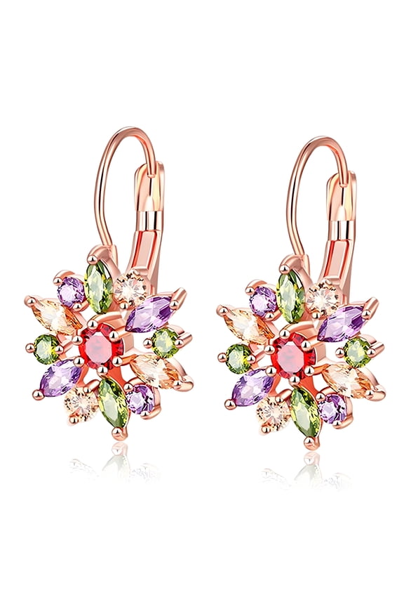 Rose Gold-Plated Copper Earrings for Women,Leverback Cubic Zirconia Flower Drop Earrings,Hypoallergenic Earrings,Jewelry Gifts for Women