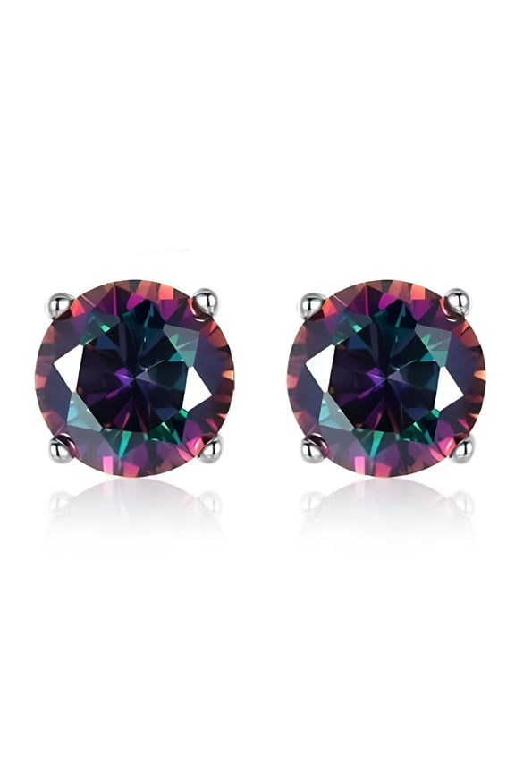 Round Seven Color Silver Earrings for Men 925 Sterling Silver Earrings Unisex Stud Earrings Cool Handsome for Rock Hip-Hop Or Casual Everyday