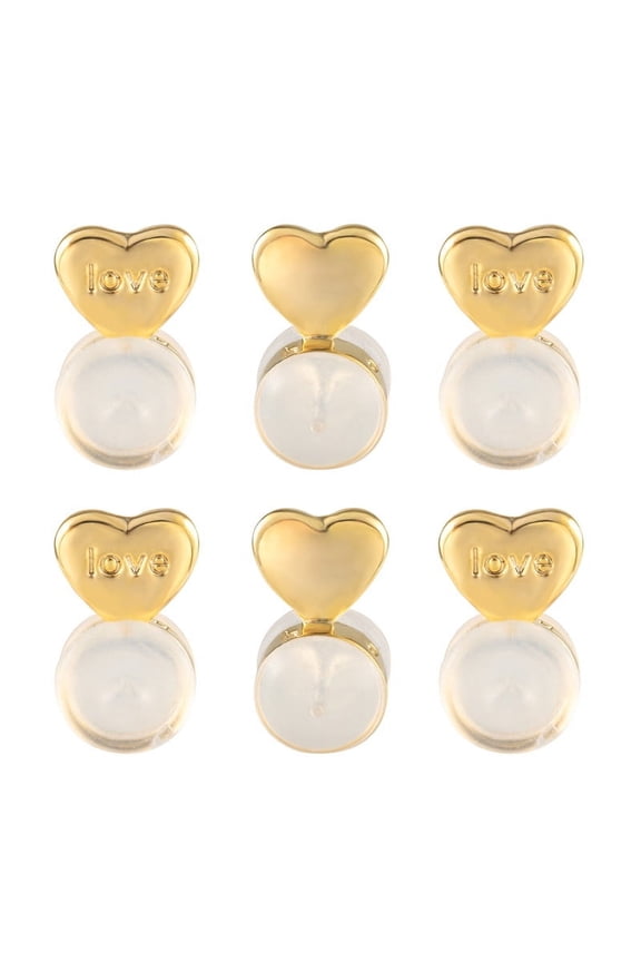 Rubber Earring Backs for Droopy Ears 3Pairs 14K Gold Plated Heart Silicone Earring Lifter for Heavy Earrings Studs