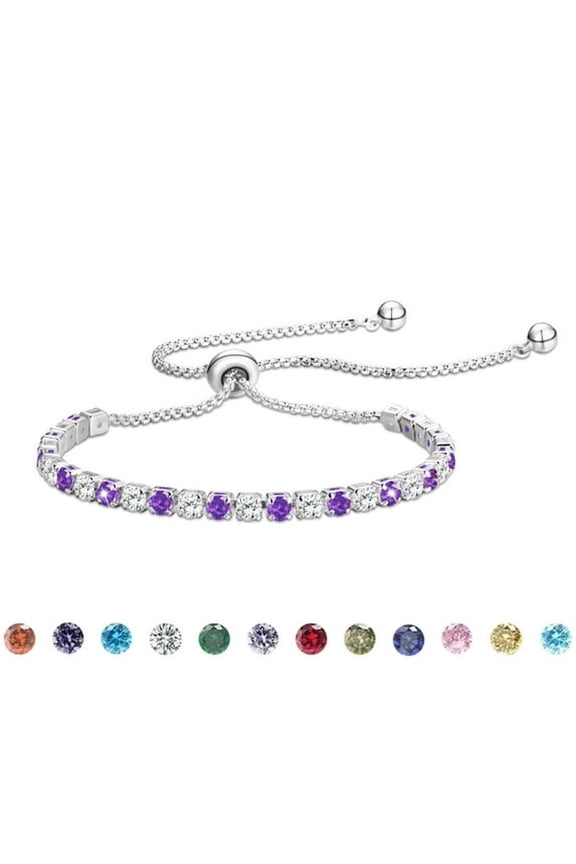 S925 Sterling Silver Plated Tennis Bracelets for Women Girls Cz February Bracelets with Purple Amethyst Birthday Graduation Mothers Day Jewelry Gifts Teen Her Mom Wife Kids Ideas