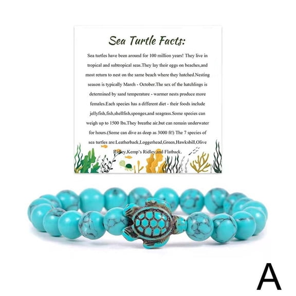 DESIGNICE Sea Turtle Tracking Bracelet,Ocean Sea Turtle Bracelets,Save Beach Jewelry,Natural Stone Colorful Elastic Turquoise Stretch Bracelet Friendship Gifts for Women Men