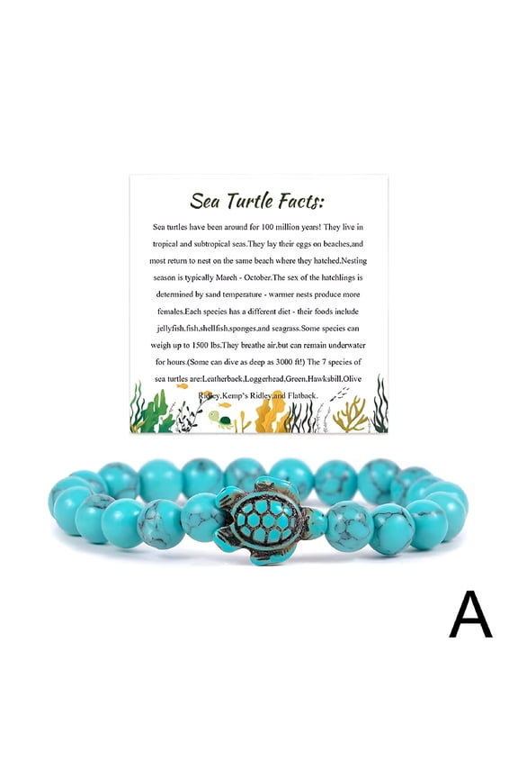 Sea Turtle Tracking Bracelet, Ocean Sea Turtle Bracelets, Save Beach Jewelry, Natural Stone Colorful Elastic Turquoise Stretch Bracelet Friendship Gifts for Women Men