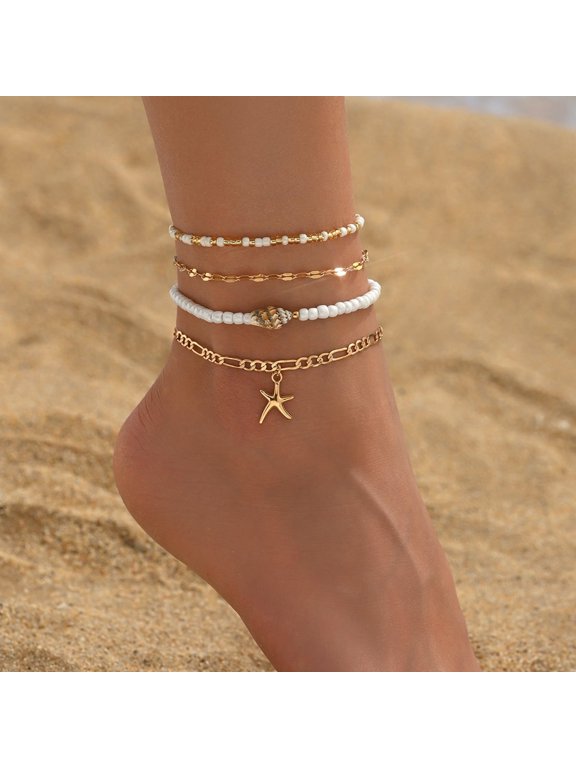 Seashell Ankle Bracelets for Women Starfish Bracelets Layered Boho Shell Anklet Shell Bracelets Hawaiian Summer Beach Foot Chain Jewelry, Beach Anklets for Women