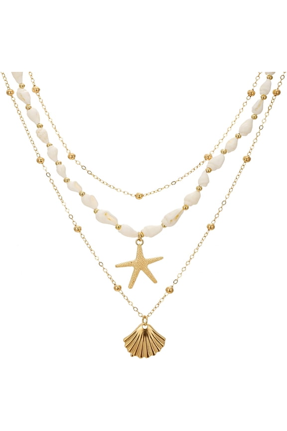 Seashell Starfish Necklace for Women Summer Pearl Beach Conch Shell Gold Layered Dainty Choker