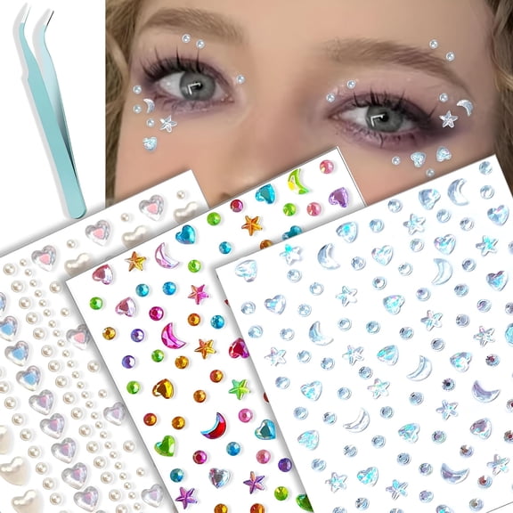 DESIGNICE Self Adhesive Face Gems Stickers,Hair Gems Face Jewels Eye Jewels Rhinestones Festival Essentials Rave Accessories Rhinestone Stickers,Eye,Makeup for Kids,Women