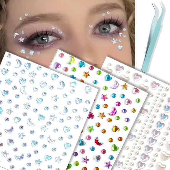 DESIGNICE Self Adhesive Face Gems Stickers,Hair Gems Face Jewels Eye Jewels Rhinestones Festival Essentials Rave Accessories Rhinestone Stickers,Eye,Makeup for Kids,Women