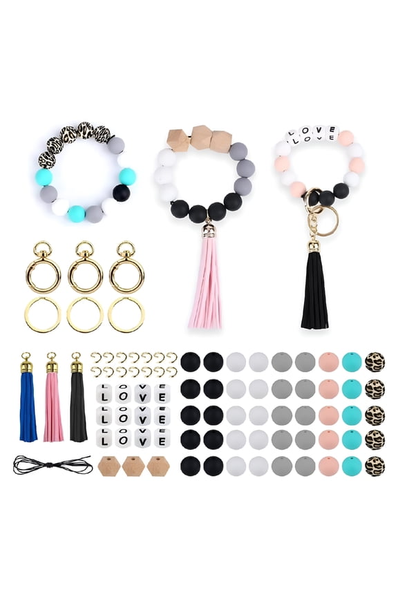 Set of 84 Keychain Making DIY Crafts Keychains Materials Kits Silicone Beads Making Kits Key Chain Accessories Beads