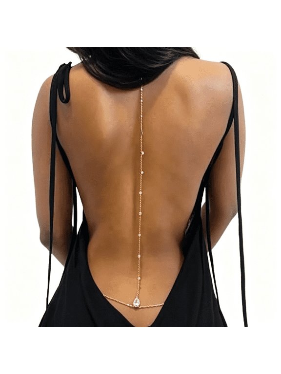 Sexy Rhinestone Back Chain Necklace for Backless Dress Bridal Wedding Rhinestone Backdrop Chain Jewelry Crystal Simple Waist Chain Jewelry for Women