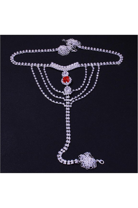 Sexy Simple Rhinestone Body Chain Thong Panties Jewelry Summer Beach Crystal Belly Chain Thong Festival Rave Bikini Rhinestone G String Waist Chain Belt for Women