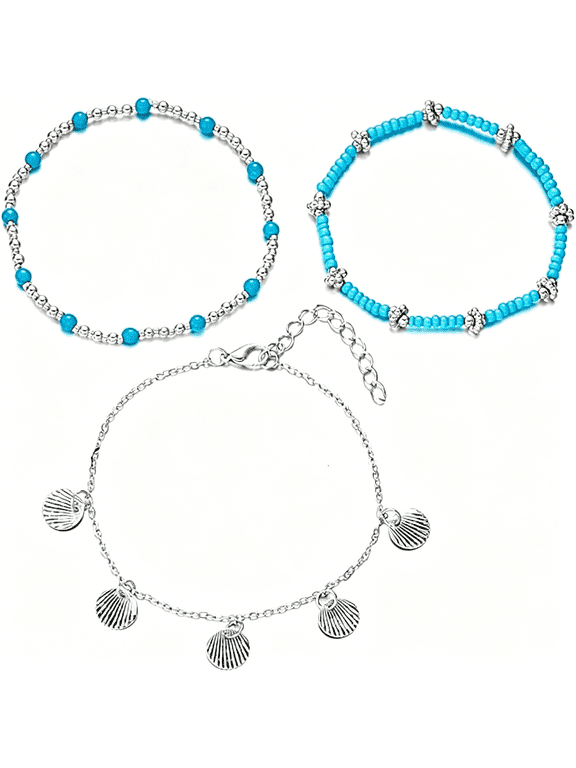 Shell Ankle Bracelet Set Ankle Bracelets for Women Boho Bead Adjustable Anklet Hawaiian Beach Seashell Heart Starfish Foot Ankle Summer Beach Jewelry
