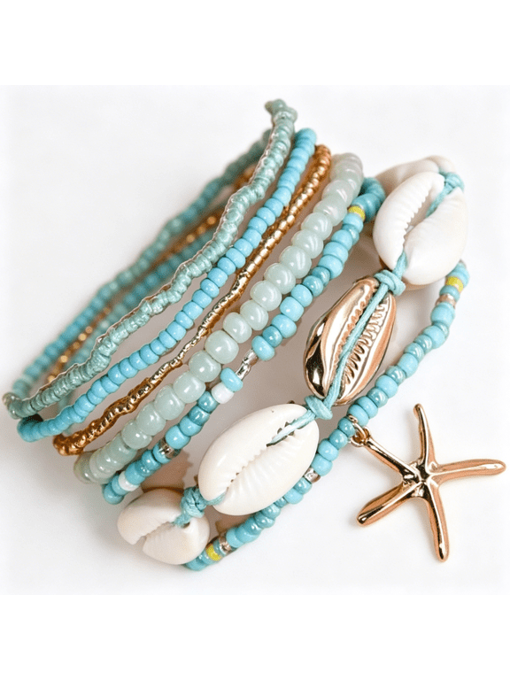 Shell Ankle Bracelet Set for Women Boho Beaded Stackable Bracelet Multi-Layer Seashell Starfish Anklet Hawaiian Beach Foot Accessories Gift