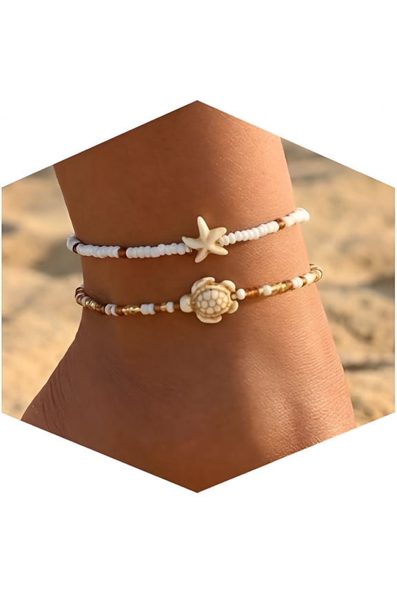 Shell Ankle Bracelets for Women,Gold Plated Boho Anklet Set with Pearl Beads Starfish Conch Seashell,Adjustable Summer Beach Hawaiian Foot Jewelry Gift