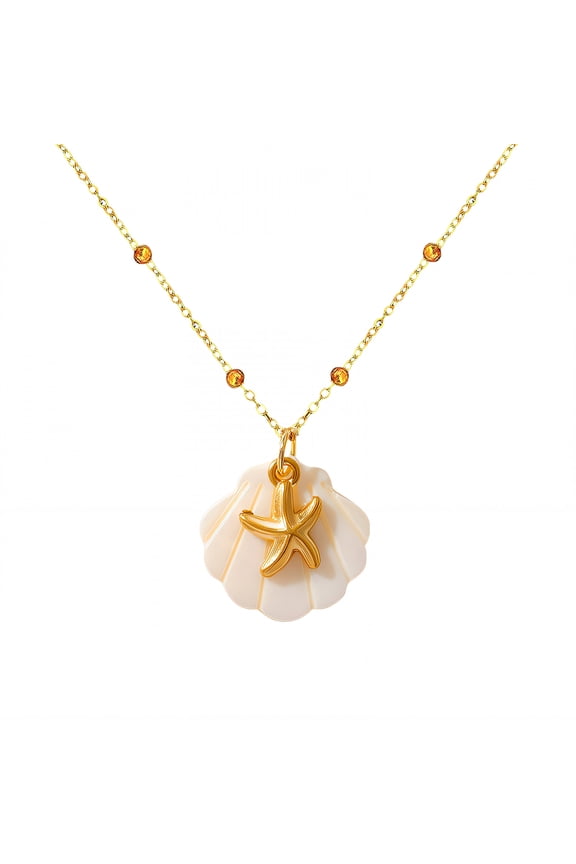 Shell Necklace Golden Shell Contrast Starfish Necklace Vacation Atmosphere Boho Necklace Style7