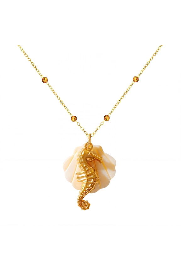 Shell Necklace Goldtone Seahorse Beach Necklace Romantic Ocean Mood Necklaces for Women Style2